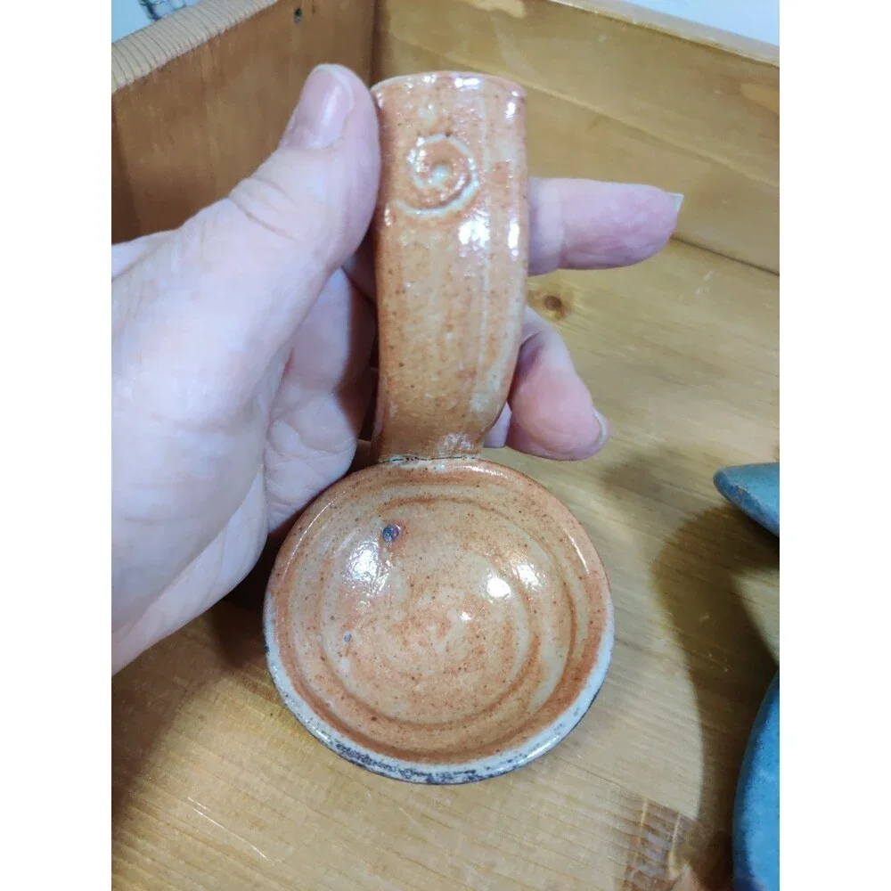 Lot Of 2 Hopi Pottery Ladle Spoon Set Beautifully Shaped Polished Peach Blue